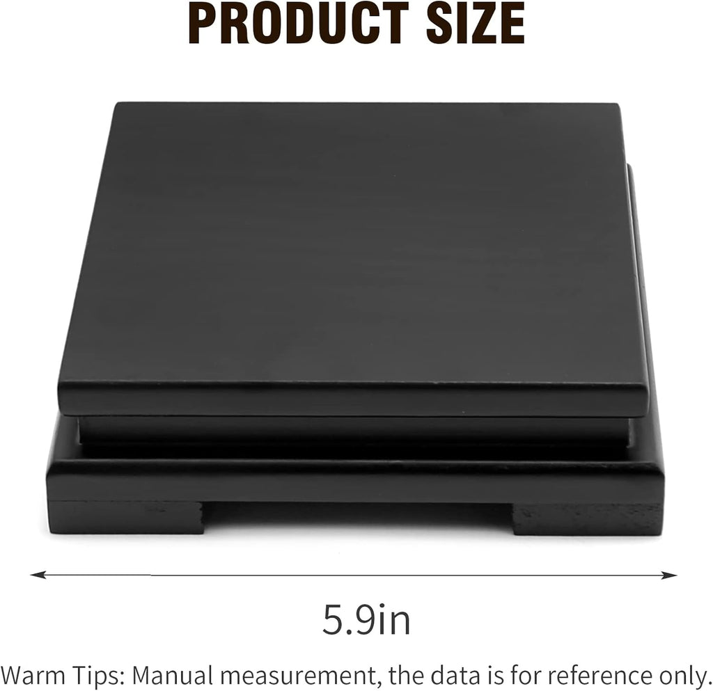 Square Wood Display Stand 6.7" W x 6.7" D x 1.7" H (Black) D2336
