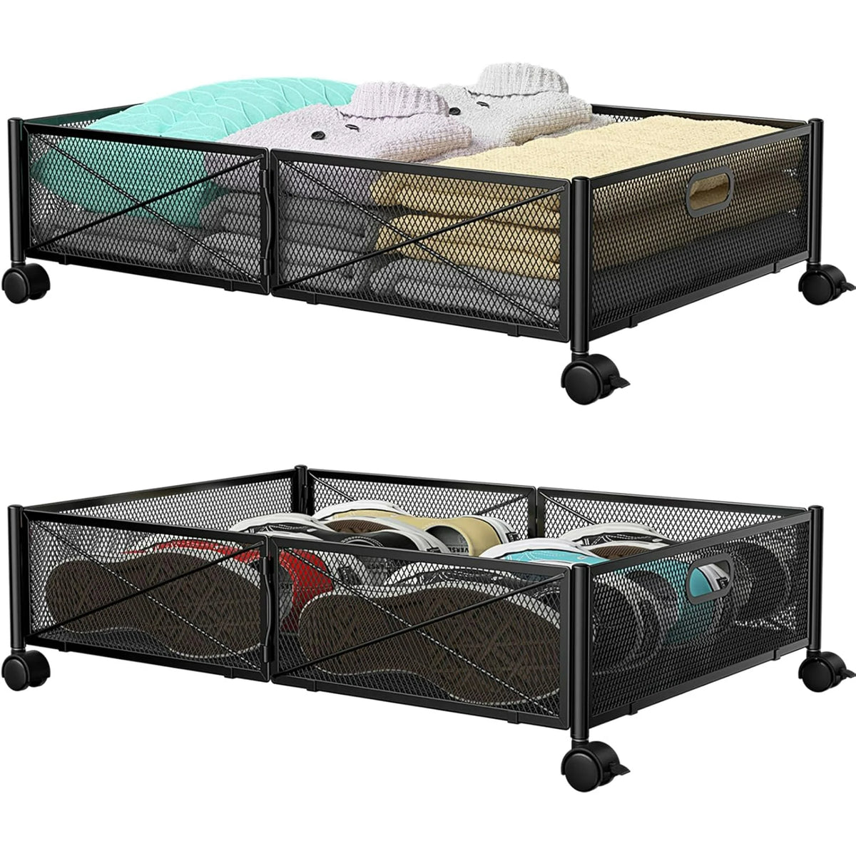 Under Bed Storage Containers with Wheels Metal Storage Containers -2PCK V580