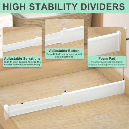 Drawer Dividers 8 Pack, 2.36" High, 12.6-22.8'' Adjustable Expandable Plastic Drawer Organizers H47220