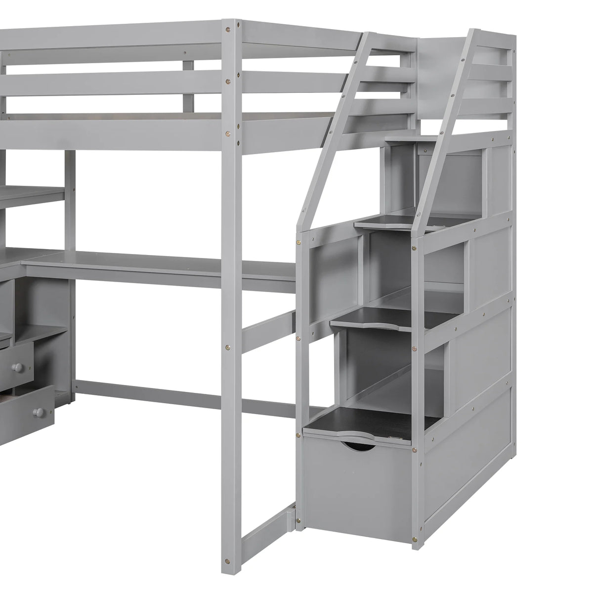 Full Wood Loft Bed with Desk, Storage Stairs, Two Drawers C833