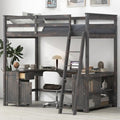 Full Size Solid Wood Loft Bed with Desk and Storage Drawers (White) H419763