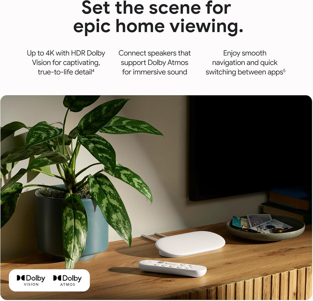 Porcelain 4K Google TV Streamer with Voice Search Remote Y274