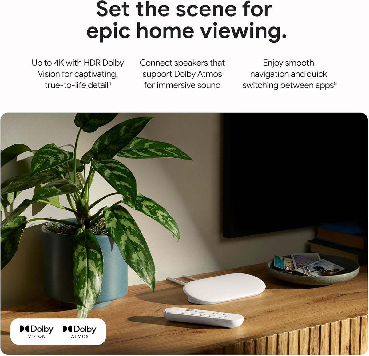 Porcelain 4K Google TV Streamer with Voice Search Remote Y274