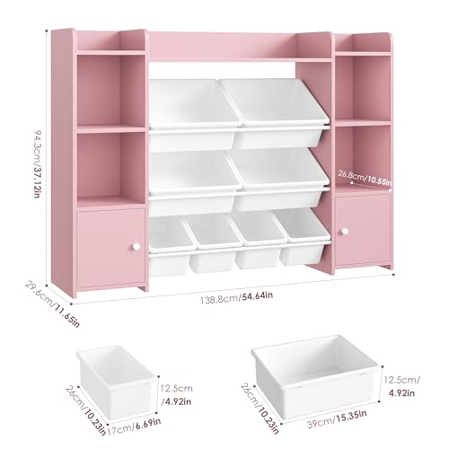 Pink 8 Toy Bins Storage Organizer with Shelf D705
