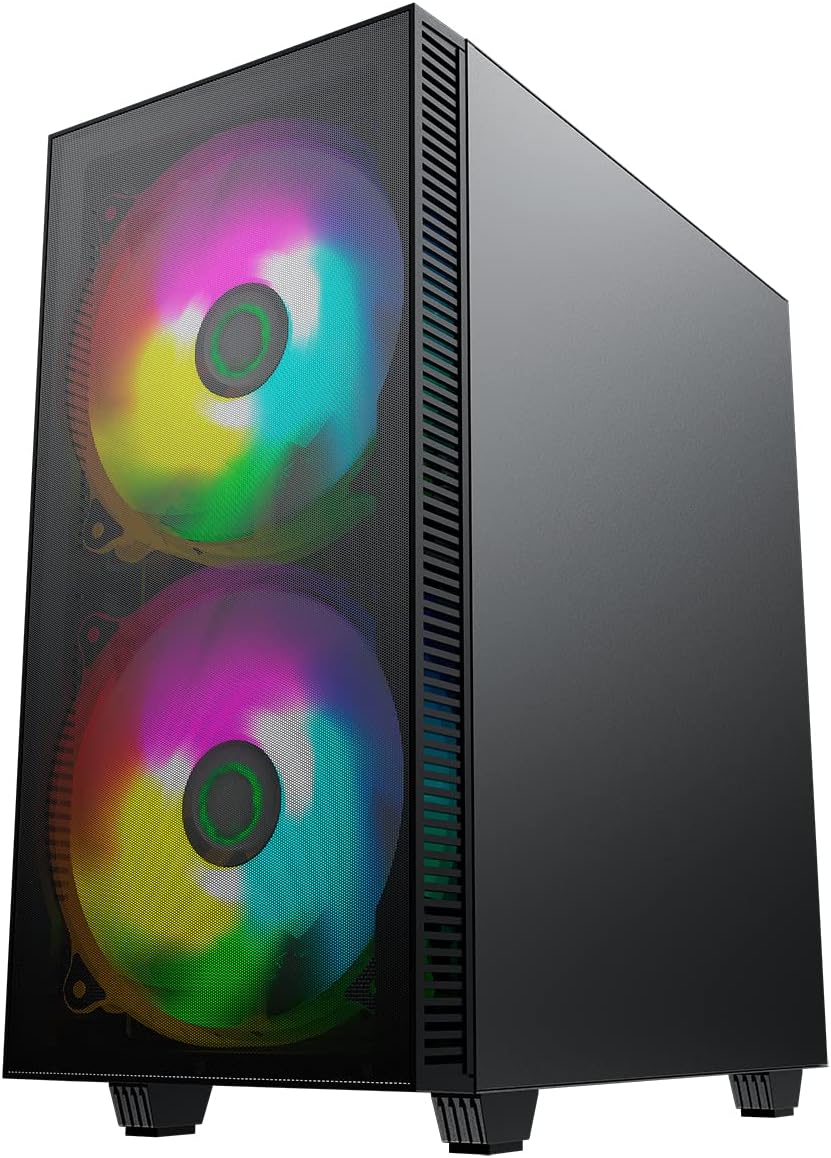 Black Mid-Tower ATX ARGB PC Gaming Case with Tempered Glass Side Panel H21223