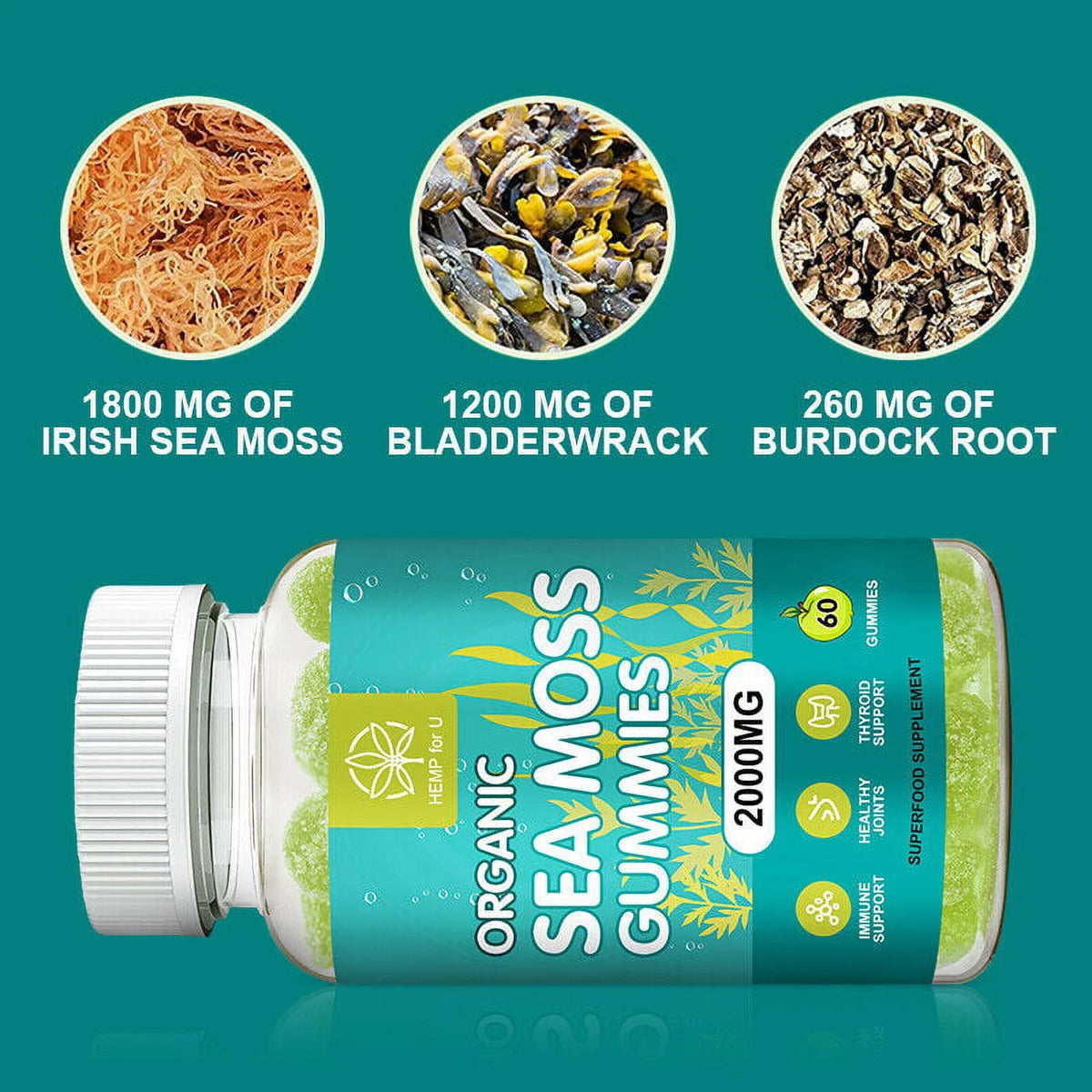 Organic Sea Moss Gummies, 2000mg 60 Capsule H58489