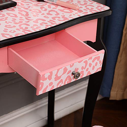 Pink Kids Vanity Table and Chair Set with Tri-Folding Mirror Y776