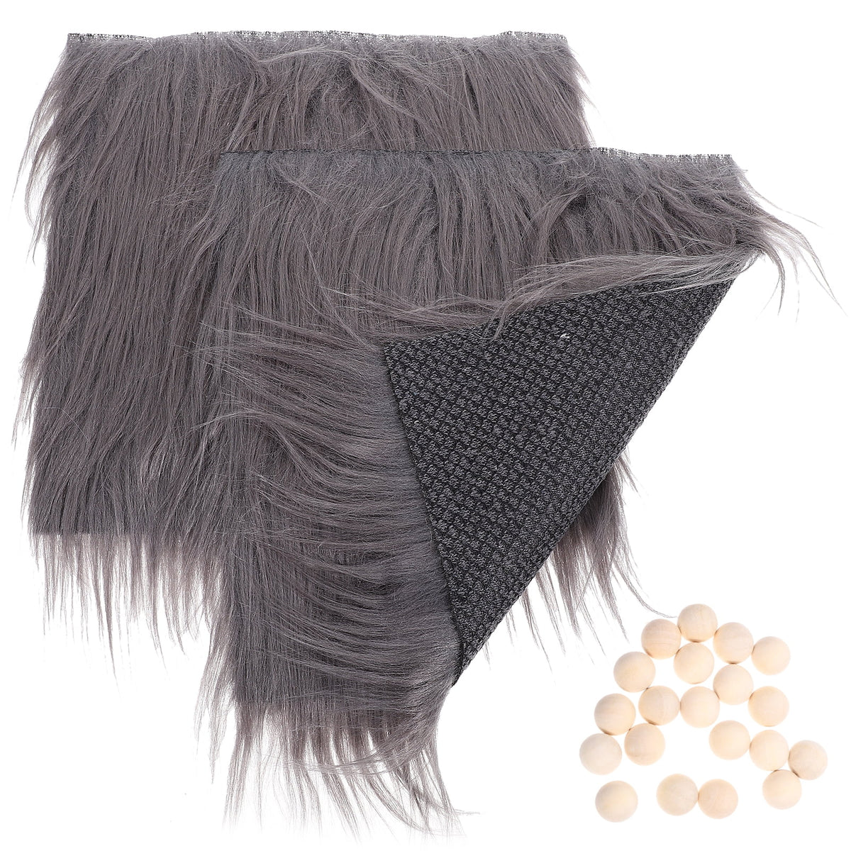 2 Sets Gnome Doll DIY Making Supplies Including Square Faux Fur Fabric Wooden Balls N1821