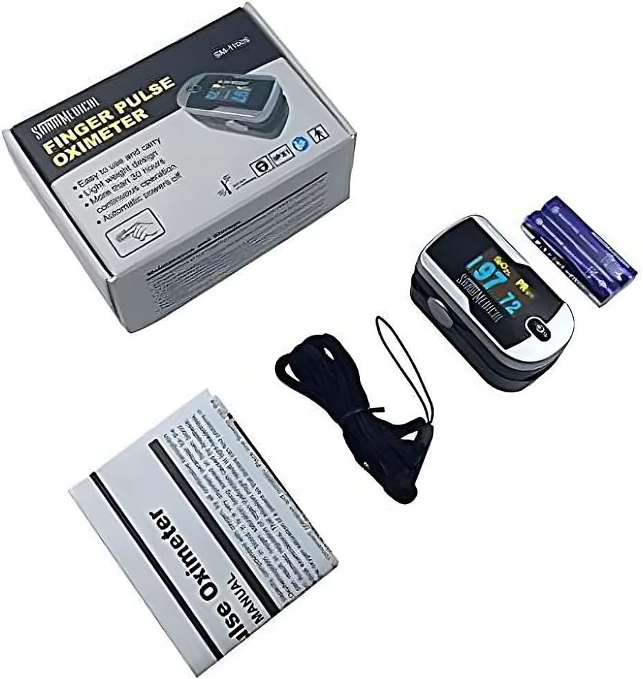 Fingertip Pulse Oximeter Blood Oxygen Saturation Monitor with Batteries and Lanyard U408