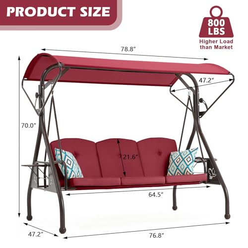 Green Patio Swing with Canopy 3 Seat with Stand Y5688
