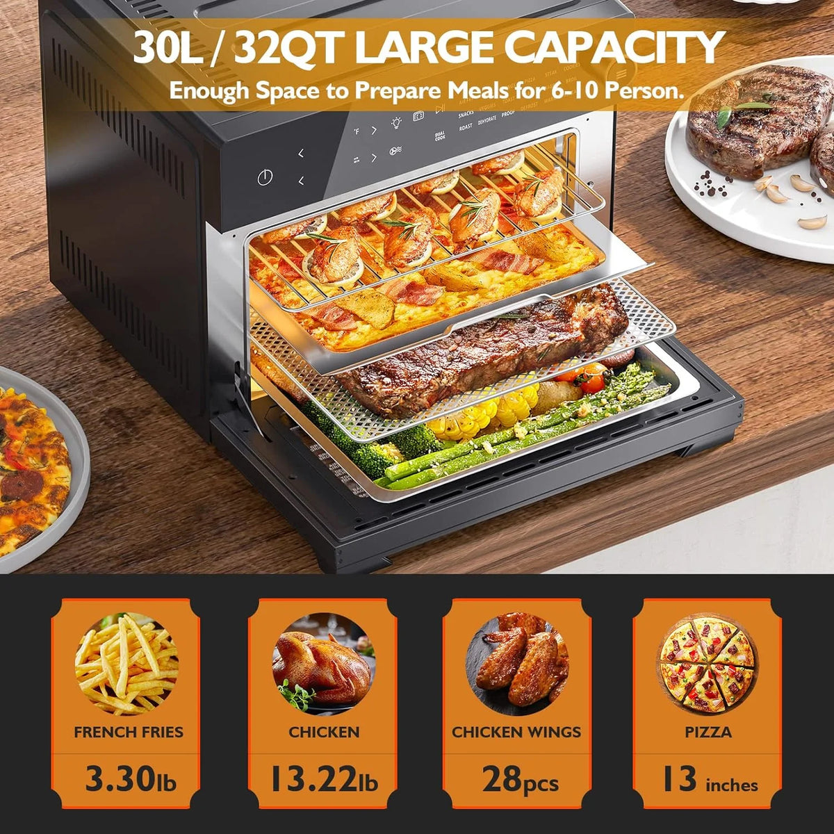 32QT 30L Large Countertop Convection Toaster Oven P6184