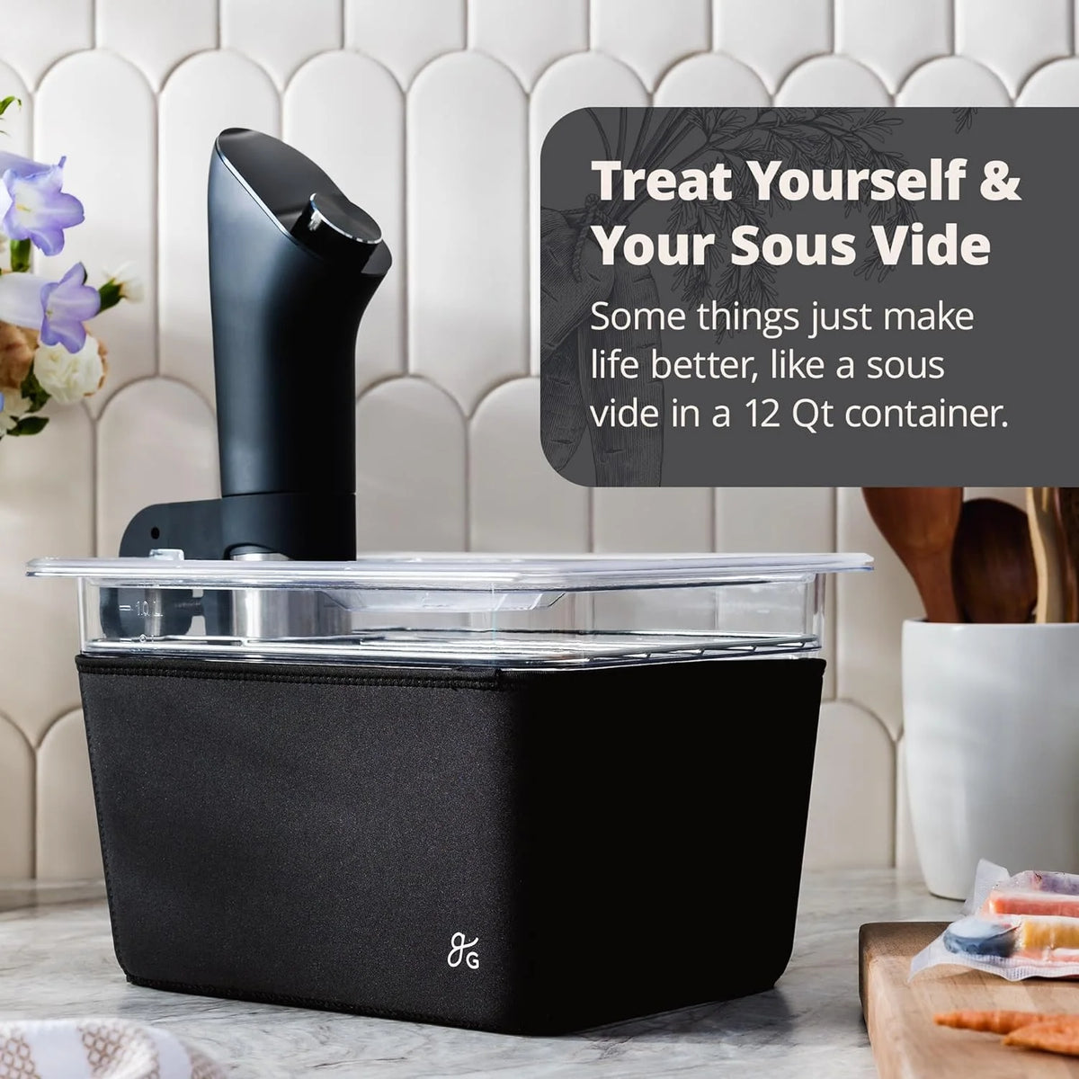 1100 Watt Sous Vide Cooker with Plastic Container, Lid, and Neoprene Sleeve C221215