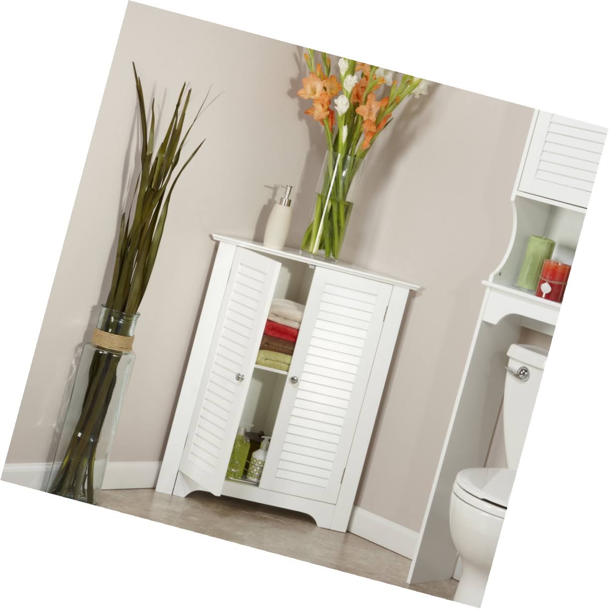 White 3-Shelf Corner Cabinet Q9311