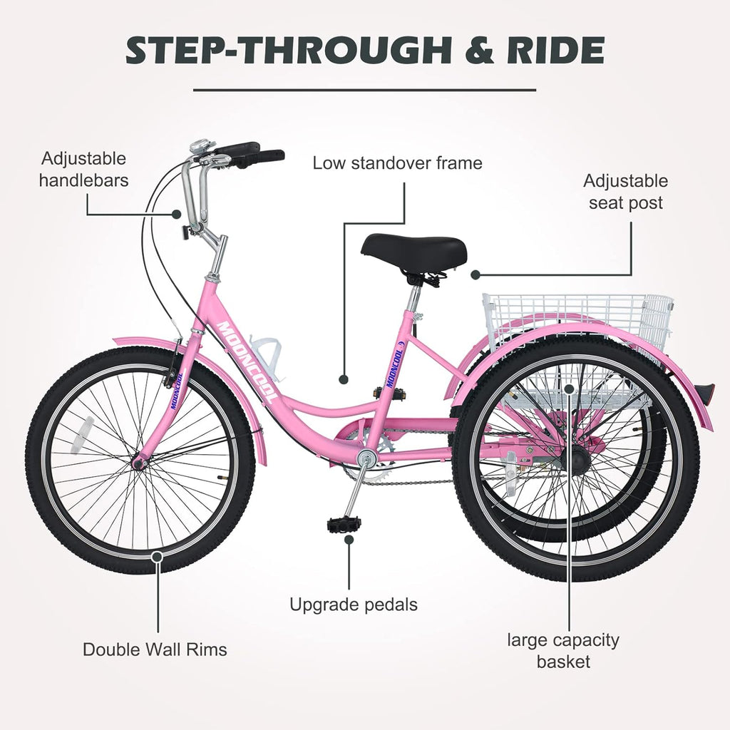 24 Inch Single Speed 3 Wheel Bicycle with Shopping Basket R144