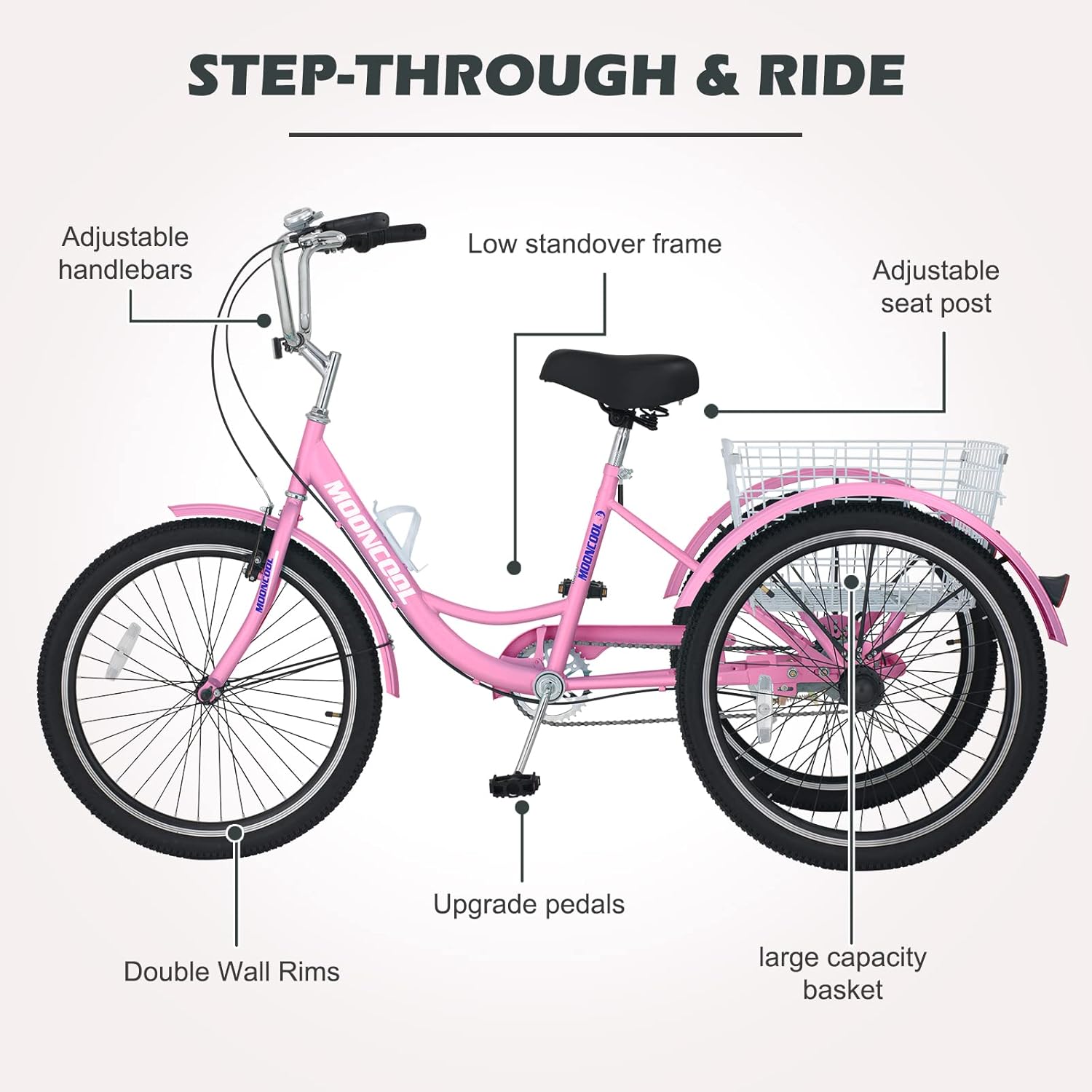 24 Inch Single Speed 3 Wheel Bicycle with Shopping Basket R144