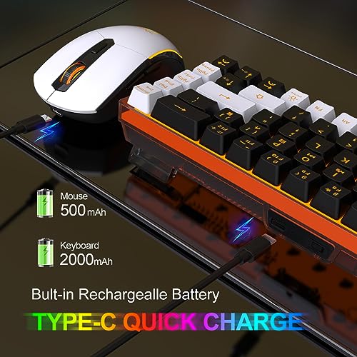 60% Wireless Gaming Keyboard and Mouse Combo, LED Backlit Rechargeable 2000mAh Battery, Small Membrane Keyboard C38306