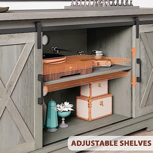 White TV Stand with Storage and Sliding Barn Doors V8217