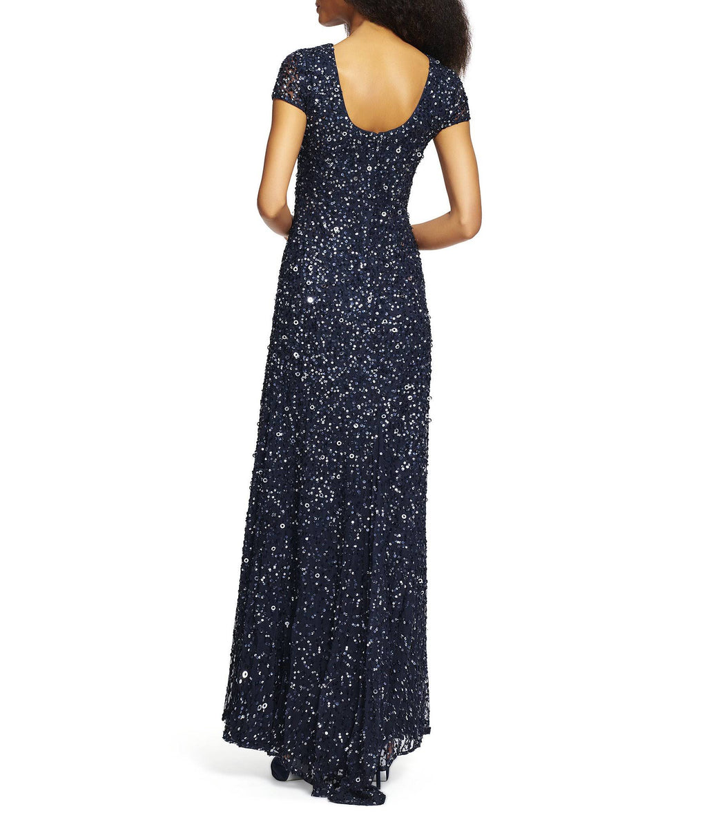 Blush Scoop Back Sequin Gown U258594