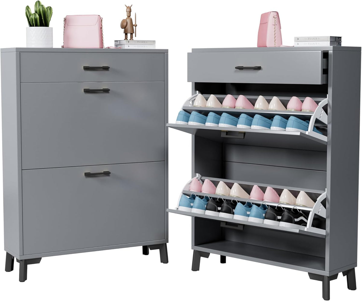 Gray 32" Slim Shoe Storage Cabinet N453