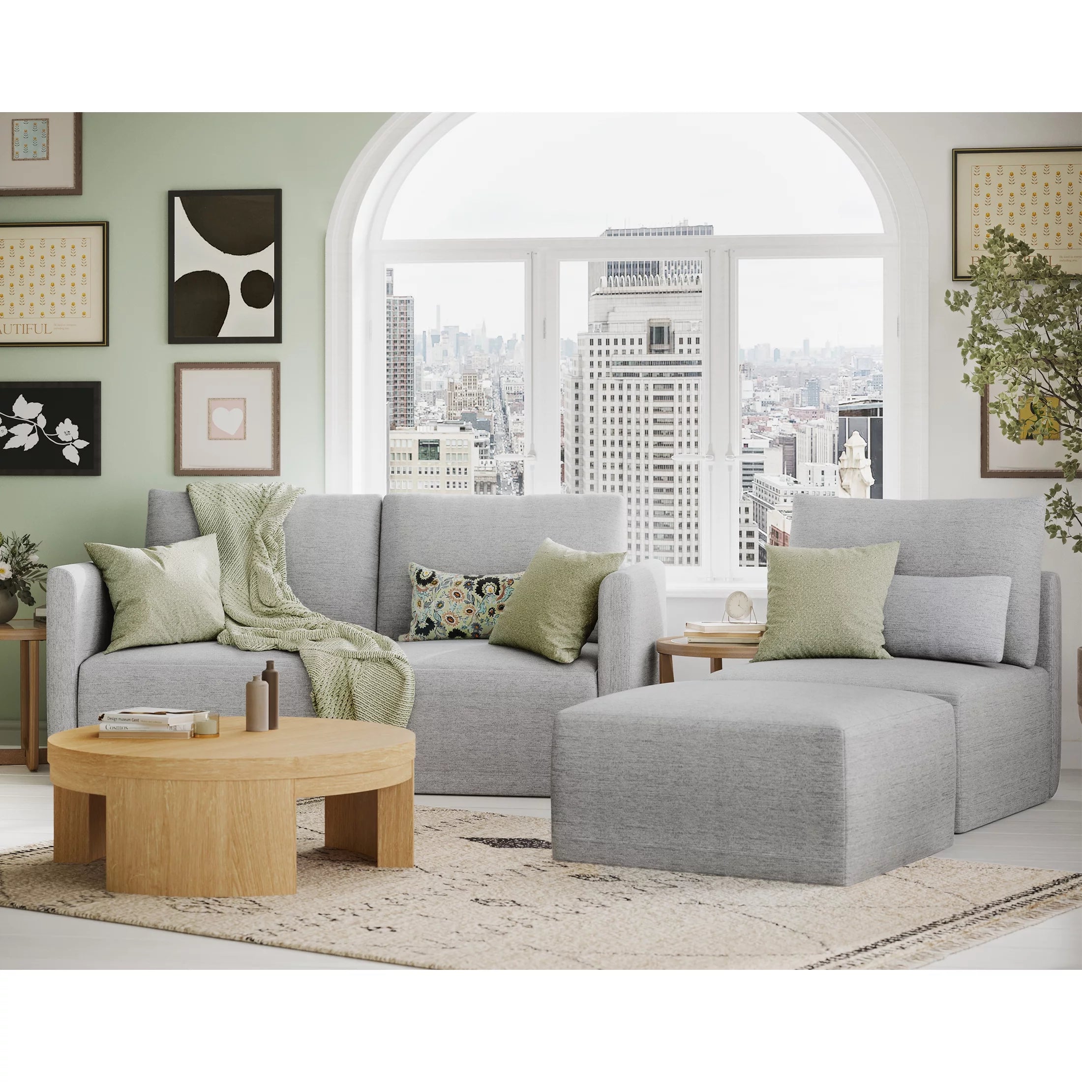 Gray Fabric Modular Sectional Sofa with Ottoman S357458