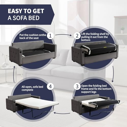 Beige Queen Pull Out Sofa Bed with Memory Foam Mattress N53835