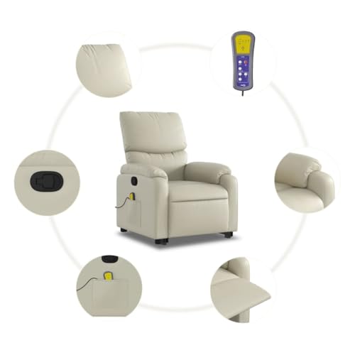 Cream Faux Leather Power Lift Massage Recliner Chair O6053