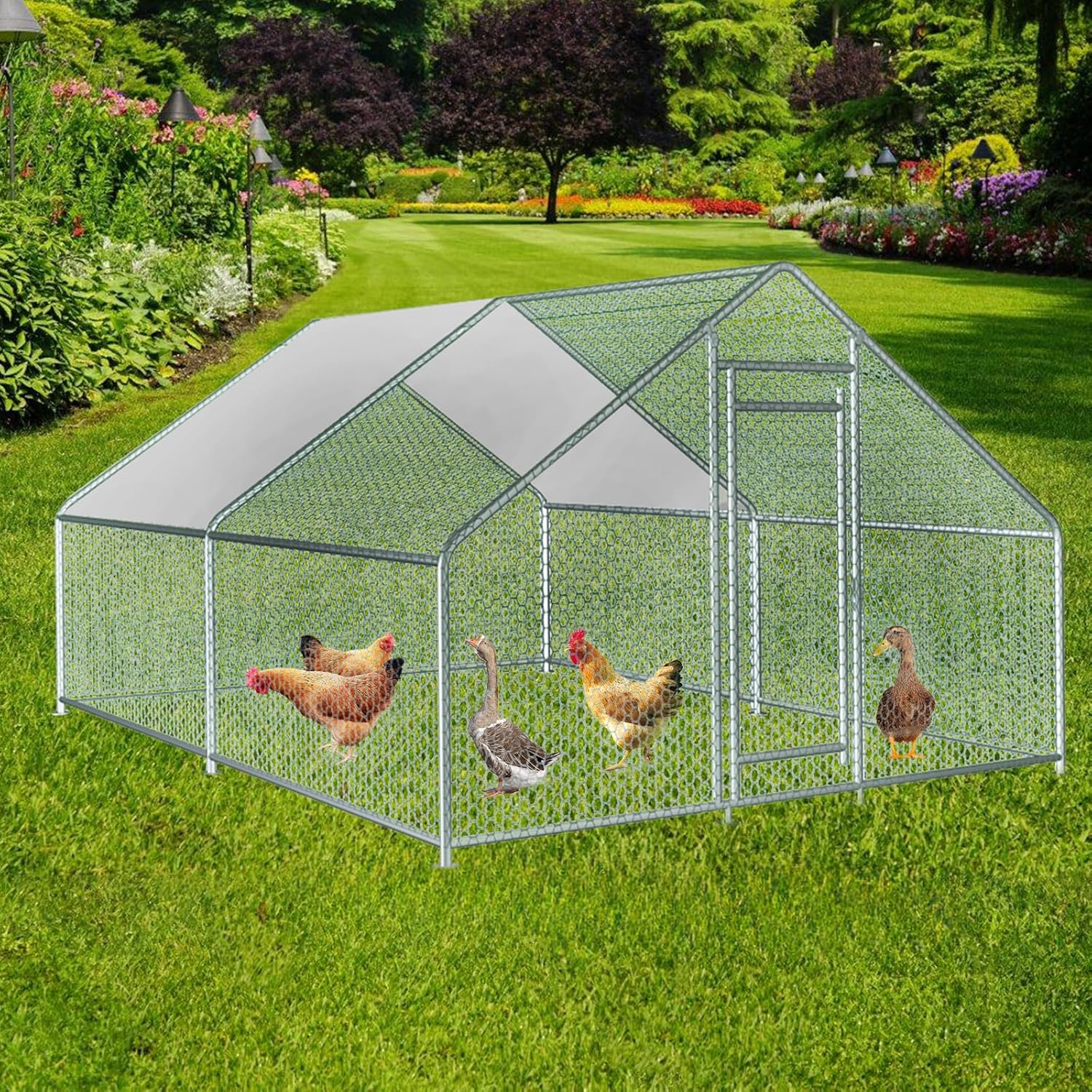 13x10x6.5 FT Metal Chicken Coop with Waterproof Cover B753