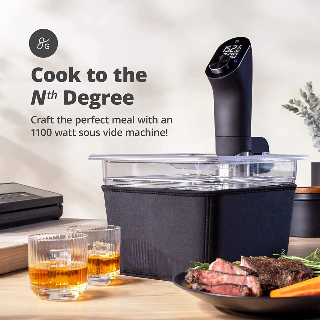 1100 Watt Sous Vide Cooker with Plastic Container, Lid, and Neoprene Sleeve C221215