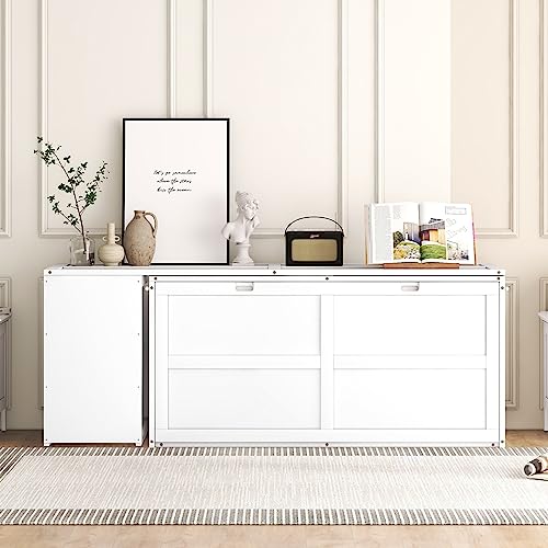 Gray Queen Wood Murphy Bed with Storage Drawer U347902