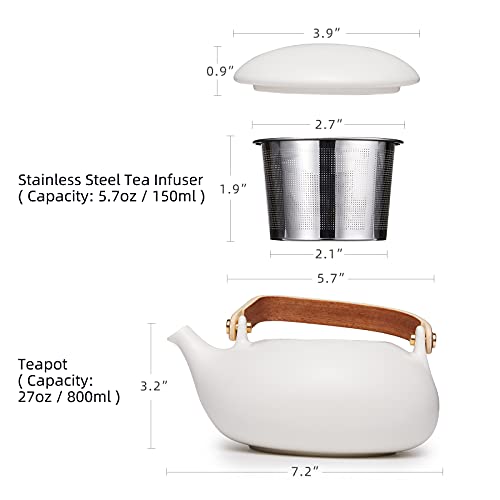 27 oz Ceramic Japanese Teapot with Fine Stainers and 4 Cups I1804