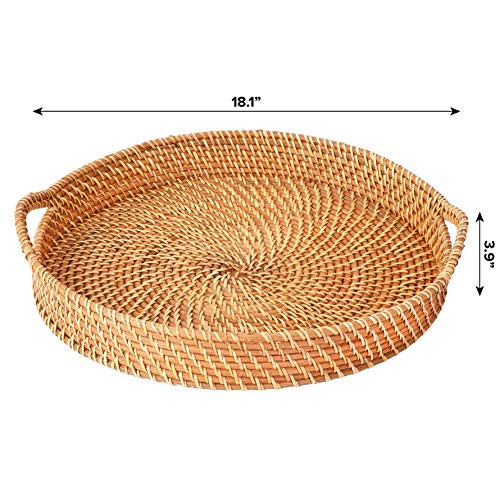 Round Wicker Rattan Tray 18 inches Hand Woven Natural Serving Tray with Handles F373602