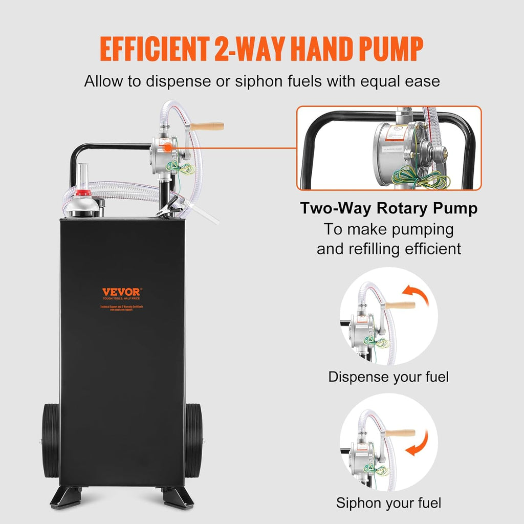 Black 30 Gallon Portable Fuel Caddy with Manual Transfer Pump Y572
