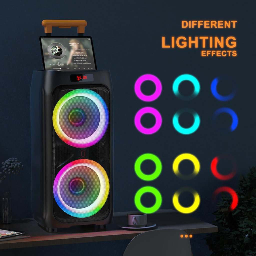 Karaoke Machine with 2 Wireless Microphones, 8" Bluetooth Party Speaker with DJ Light, Rolling Wheels and Trolley P1632