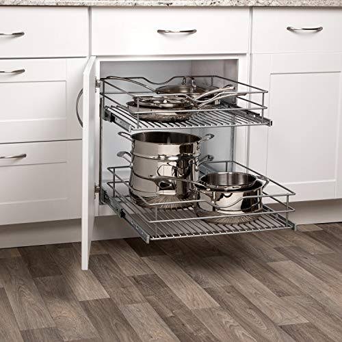 20.625 in. W x 21.75 in. D x 16.25 in. H Double Tier Pull Out Cabinet Organizer, Frosted Nickel D179