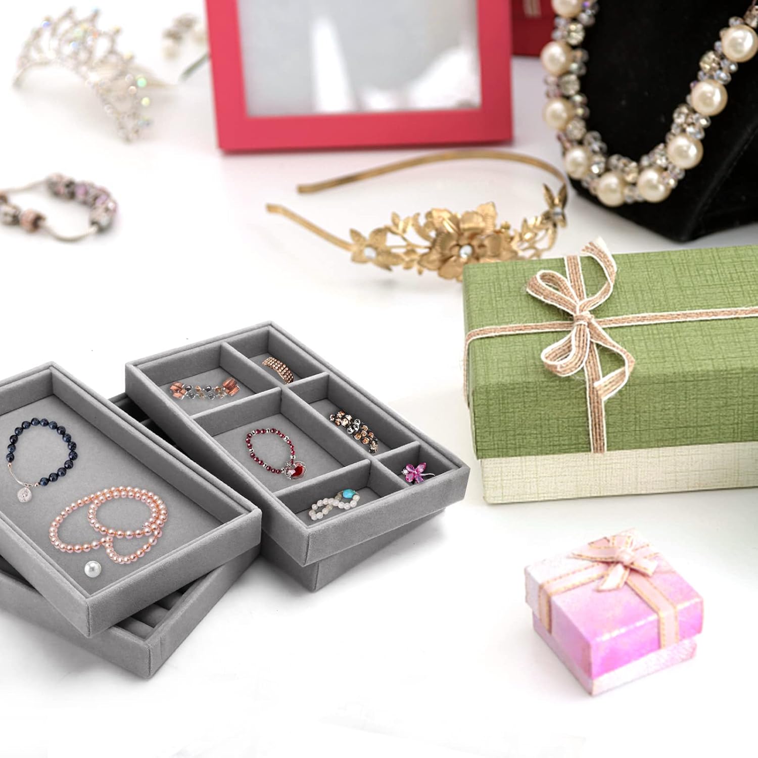 4 Pcs Velvet Jewelry Organizer Trays V9536