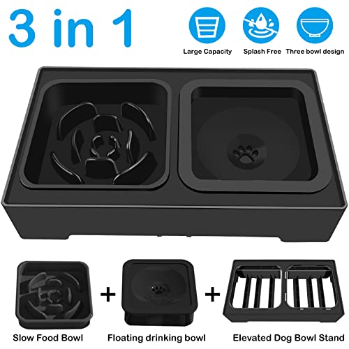 2-in-1 Elevated Slow Feeder Dog Bowls with Non-Skid Silicone Mat U248
