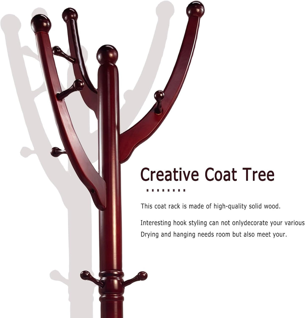 Freestanding Wood Coat Rack with 11 Hooks O7083