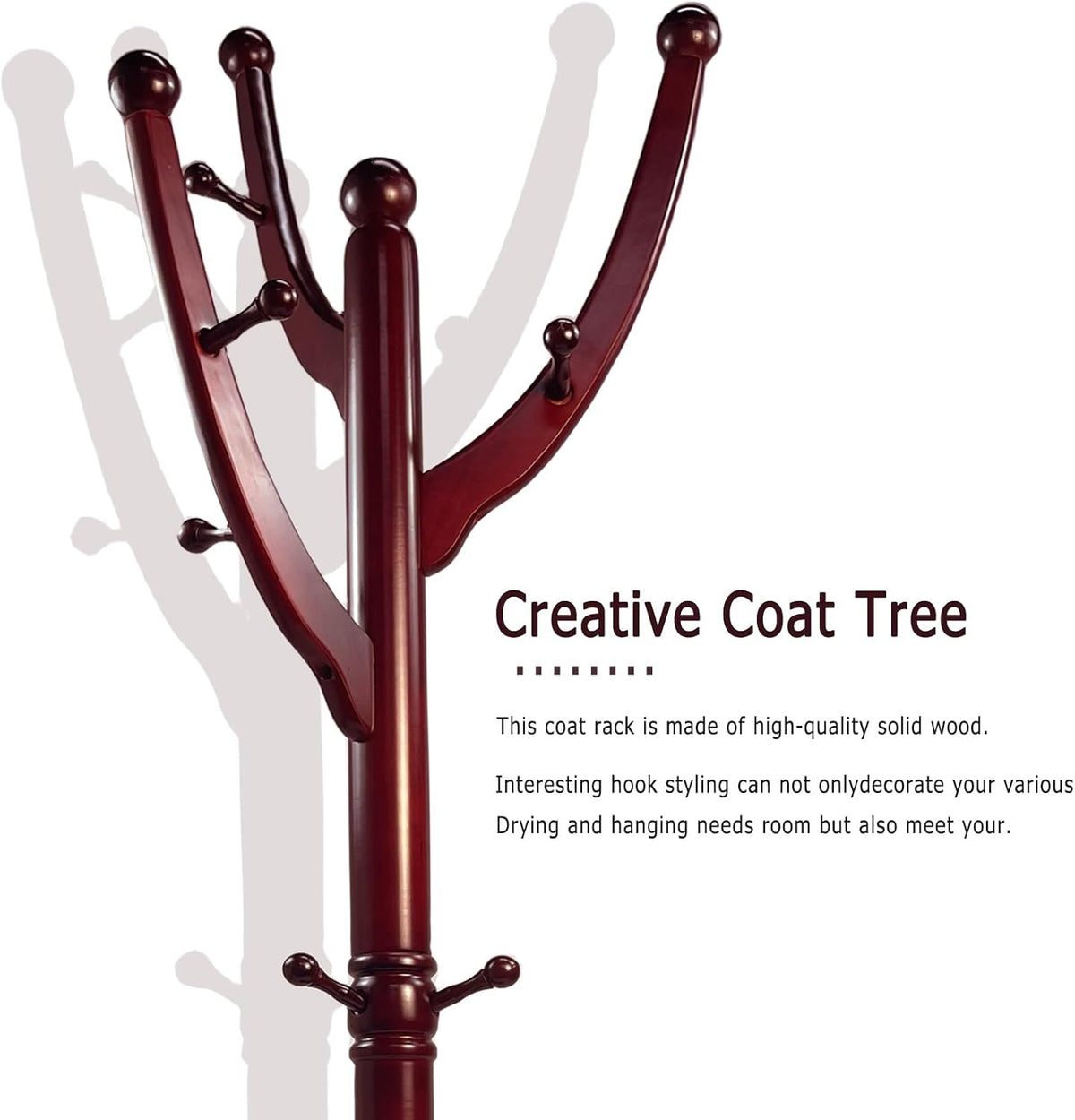 Freestanding Wood Coat Rack with 11 Hooks O7083