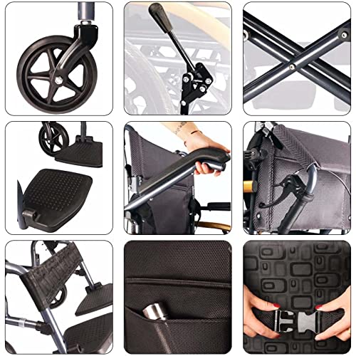 Heavy Duty Lightweight Folding Transport Wheelchair with Handbrakes, 18 Inch Seat D93316