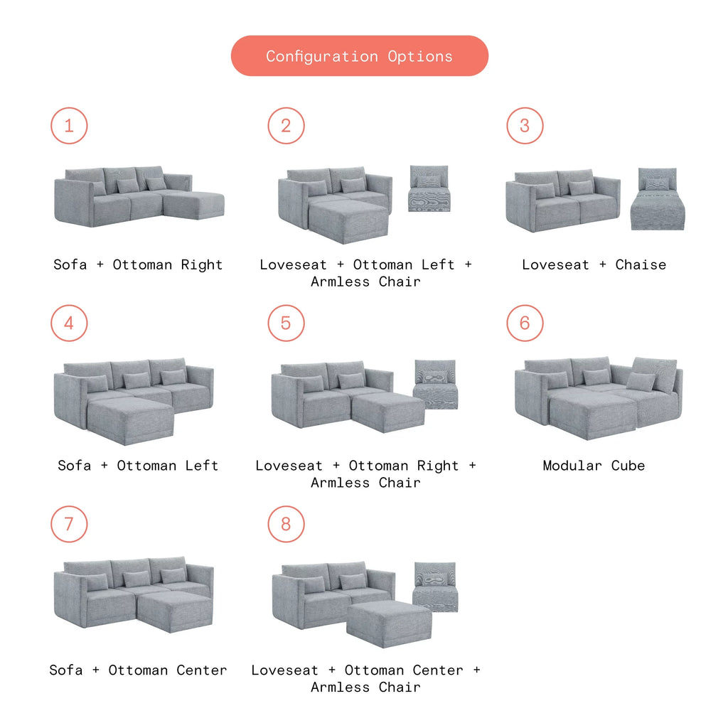 Gray Fabric Modular Sectional Sofa with Ottoman S357458
