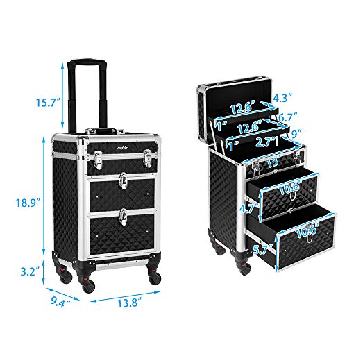 Red Rolling Makeup Train Case with 4 Removable Wheels & 2 Sliding Drawers T19995