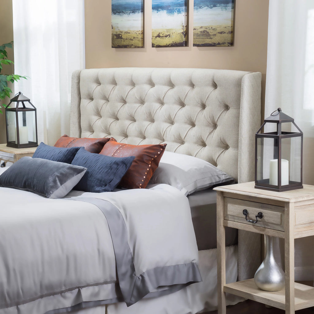 Beige Fabric Wingback Headboard G8223
