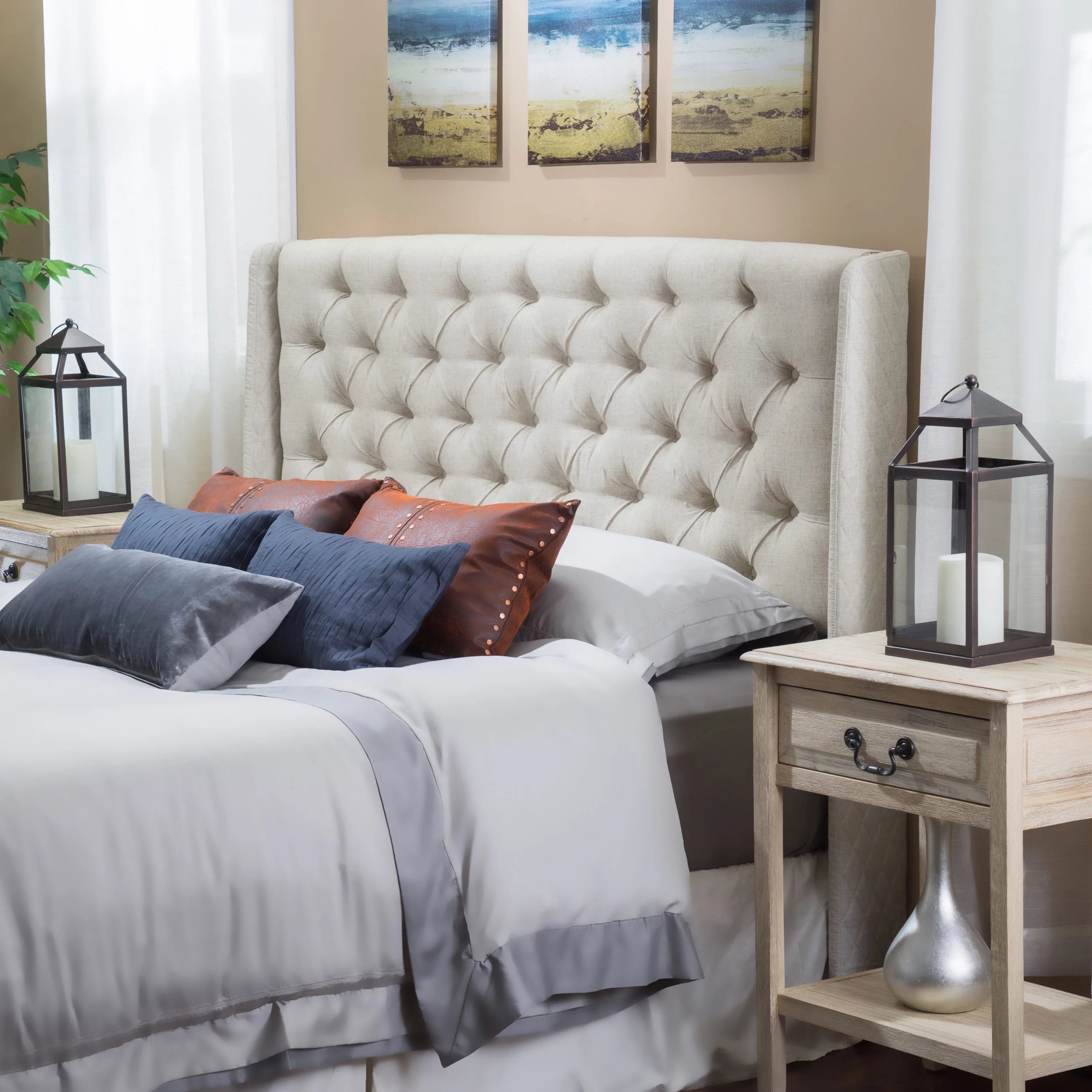 Beige Fabric Wingback Headboard G8223