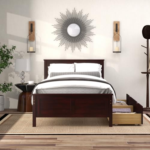 White Twin Size Bed Frame with 2 Drawers L7274