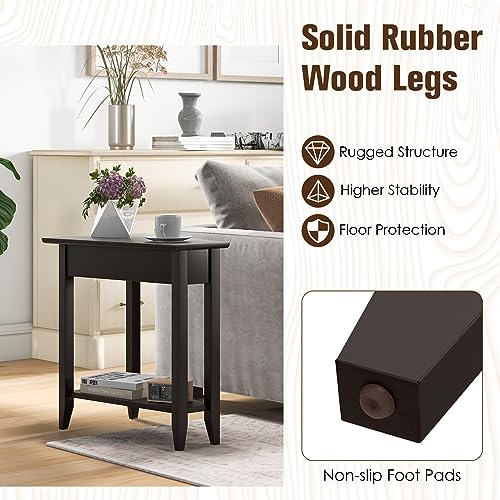 Espresso Wedge End Table with Storage Shelf and Solid Wood Legs W98822