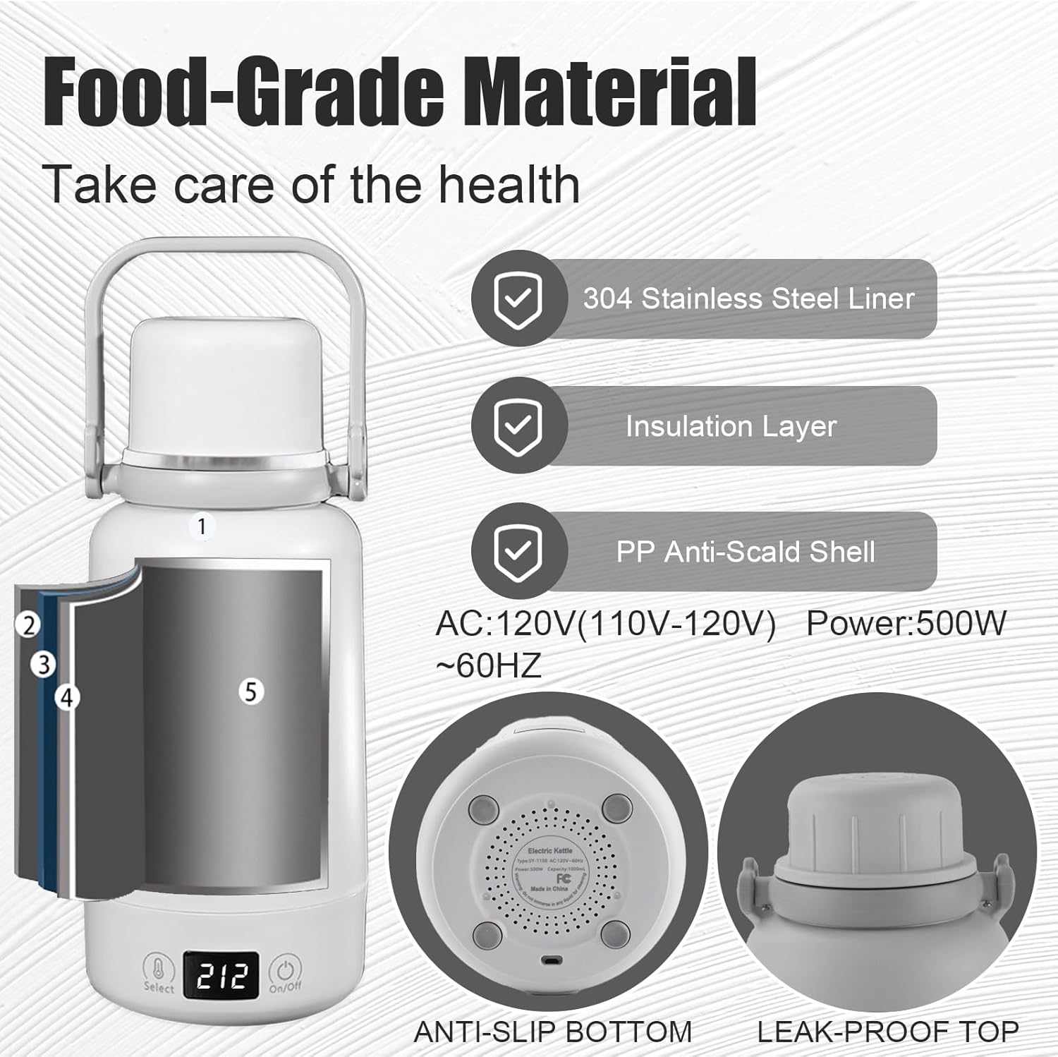 1L Electric Kettle with Temperature Control and LCD Display P3045