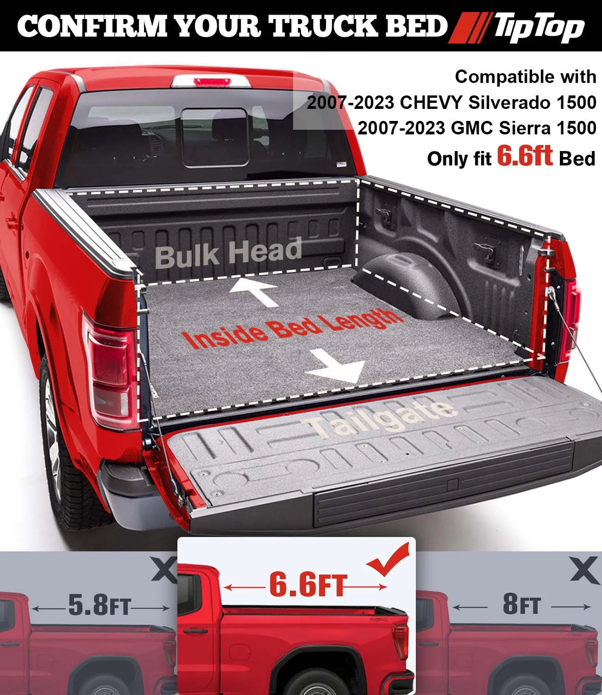 Tri-Fold Hard Tonneau Cover Truck Bed FRP for 2007-2023 CHEVY Silverado 1500 & GMC Sierra 1500 with 6.6ft Bed (78.9") W7078