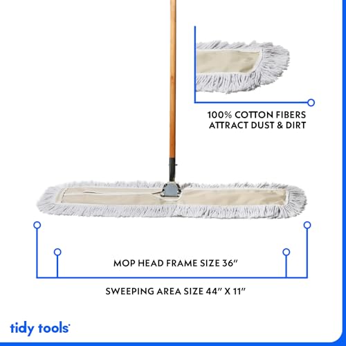 36 in. Cotton Reusable Dust Mop with Wooden Handle Z73395
