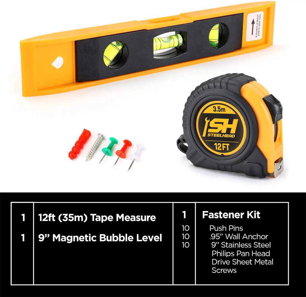 62-Piece Tool Set with Screwdriver Handle, 33 Bits, Pliers, Tape Measure, Torpedo Level, Hammer, Scissors, Wrench, Reinforced Case C429067