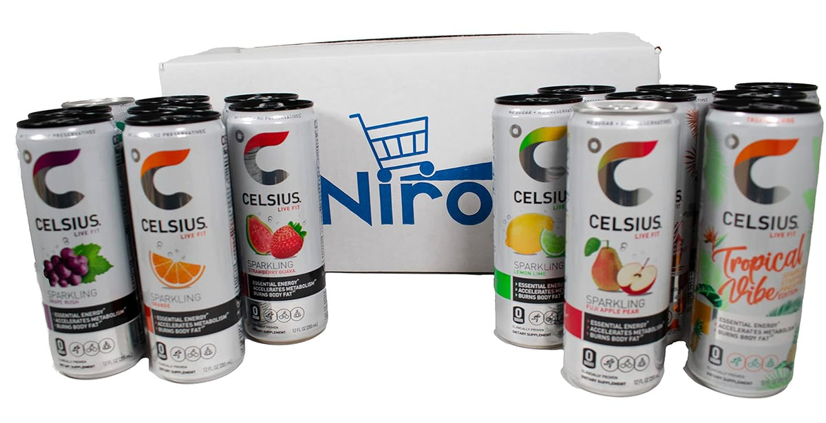12 Pack Assorted Flavors Sparkling Energy Drink, 12 fl oz Slim Cans I99696